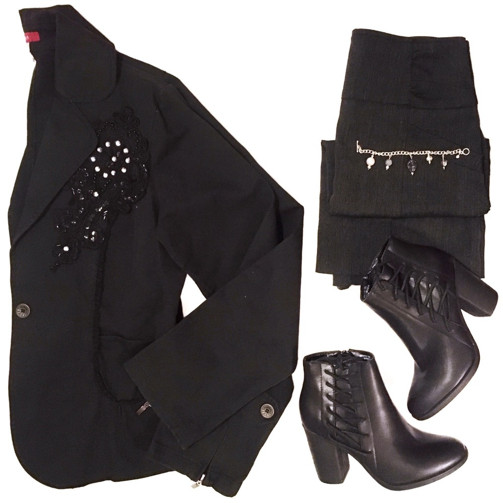 Black Beaded, Embellished Fashion Jacket/Blazer -L- Ceres